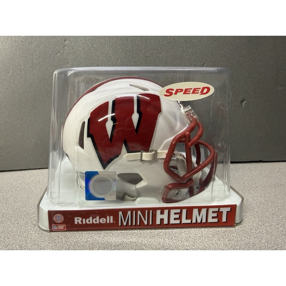 New Wisconsin Badgers Ridell Speed Mini Football Helmet NCAA Licensed White/Red